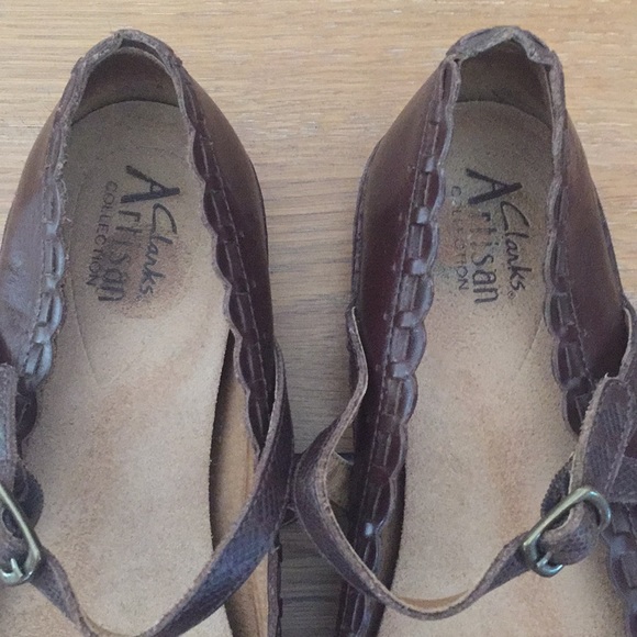 Clarks Brown Leather MaryJane Flats with Scalloped Details - Picture 5 of 6